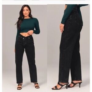 Abercrombie & Fitch Curve Love The Dad High Rise Asymmetrical Jeans Black 28 6L
